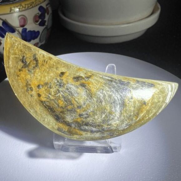 Golden Mica Crystal Crescent Moon Carving (2) - Picture 3 of 9